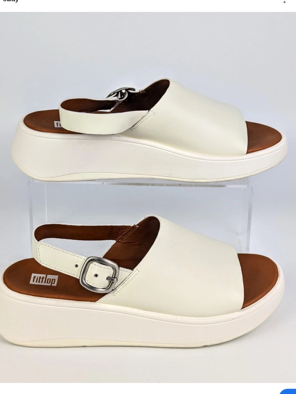 FitFlop Womens, F-Mode Leather Flatform Back-Strap Sandal White Leather Size 9
